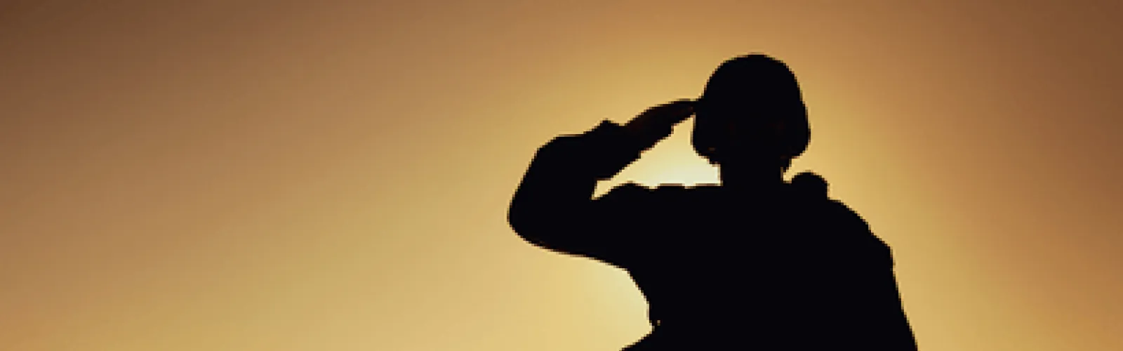 Silhouette of a solider saluting. 