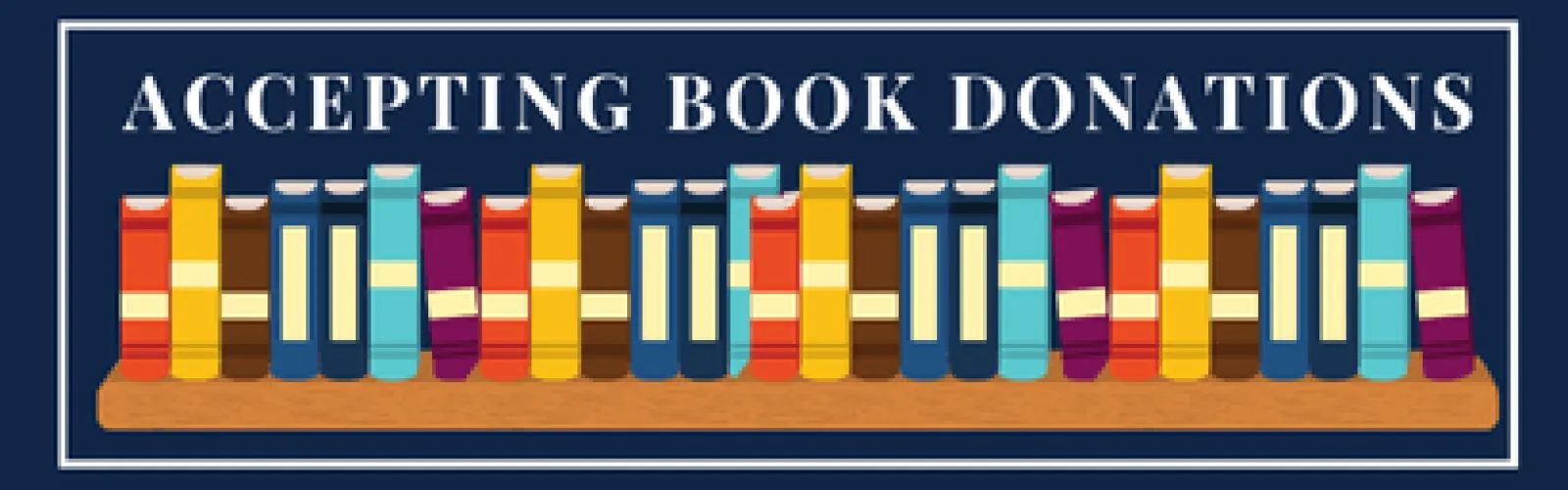 A row of books. Text says Book Sale Donations.